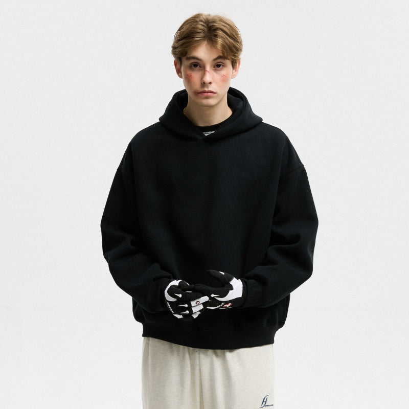 Short Wide Fleece Hooded Sweatshirt For Men And Women In American Solid Color