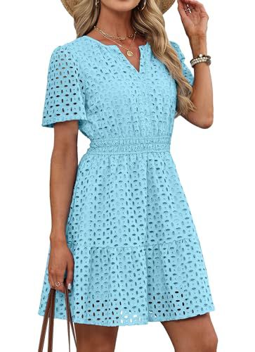 Womens Hollow-out Lace Short-sleeve Dress