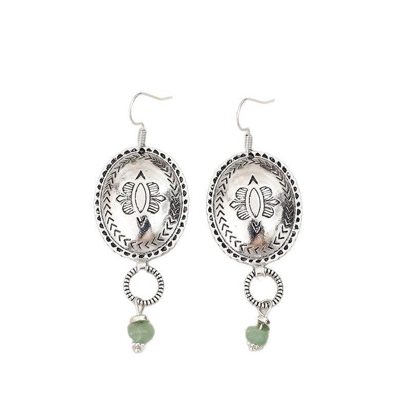 Bohemian Retro Style Round Carved Flower Earrings