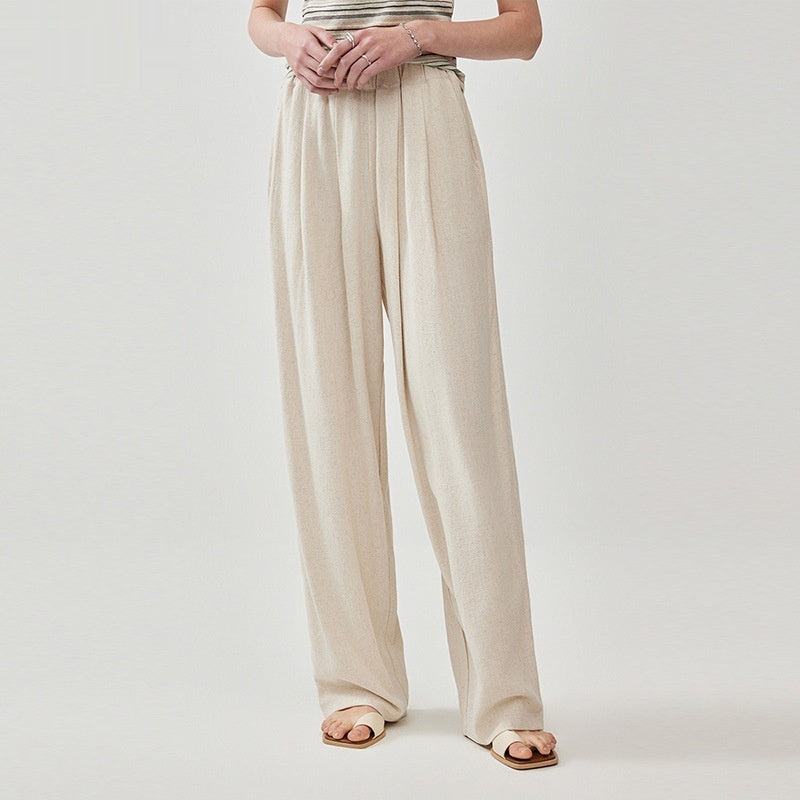 Cotton-linen Textured Wide-leg Casual Pants Loose-fitting