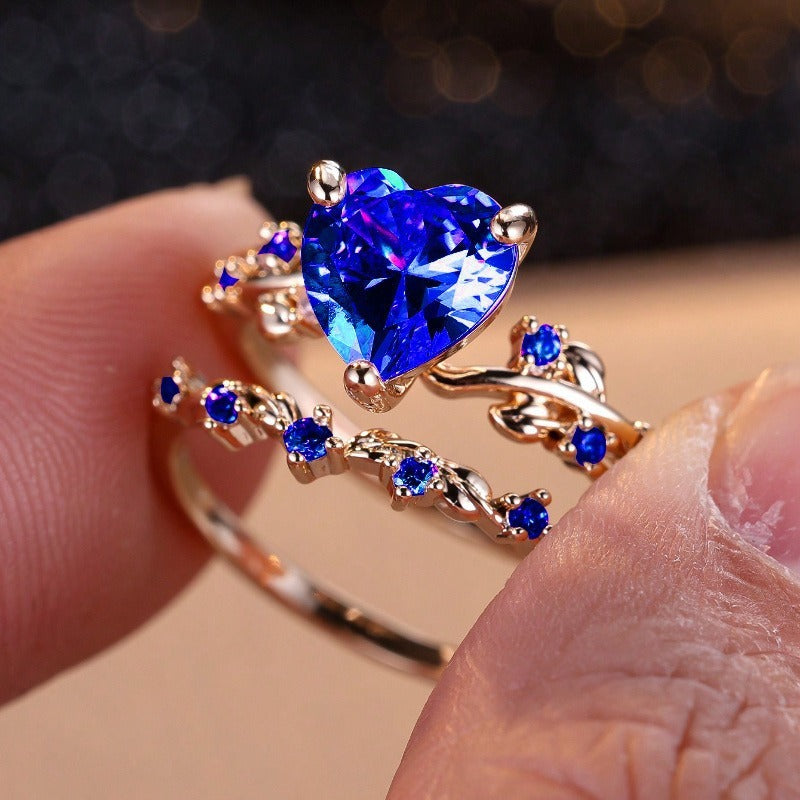 2-Piece New Inlaid Zircon Diamond Heart-shaped Stackable Rings, Retro Minimalist Fashion Rings