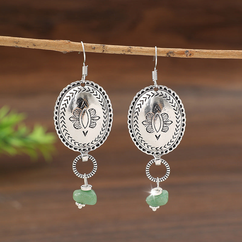 Bohemian Retro Style Round Carved Flower Earrings