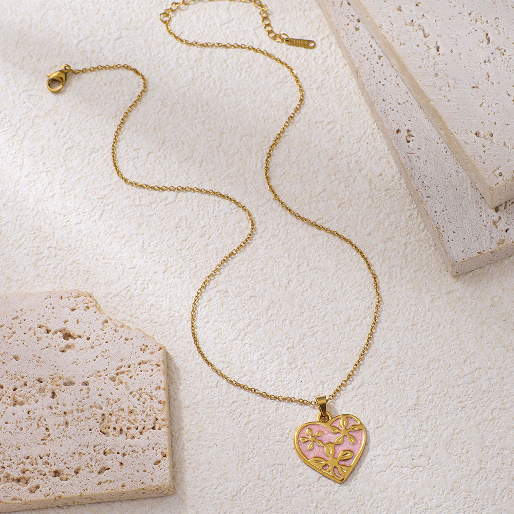 Stainless Steel Dripping Oil Heart-shaped Pendant Necklace