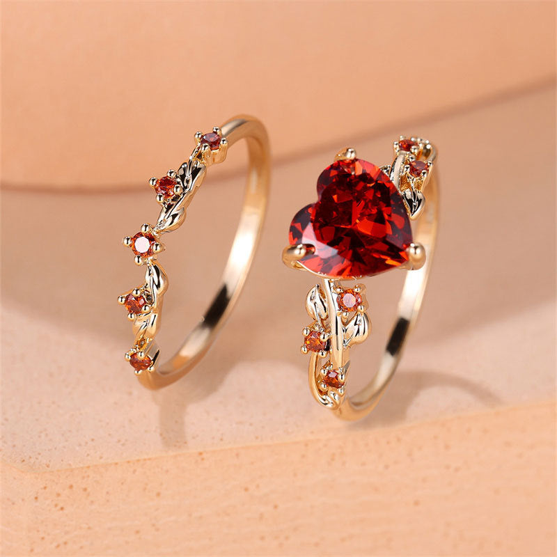 2-Piece New Inlaid Zircon Diamond Heart-shaped Stackable Rings, Retro Minimalist Fashion Rings