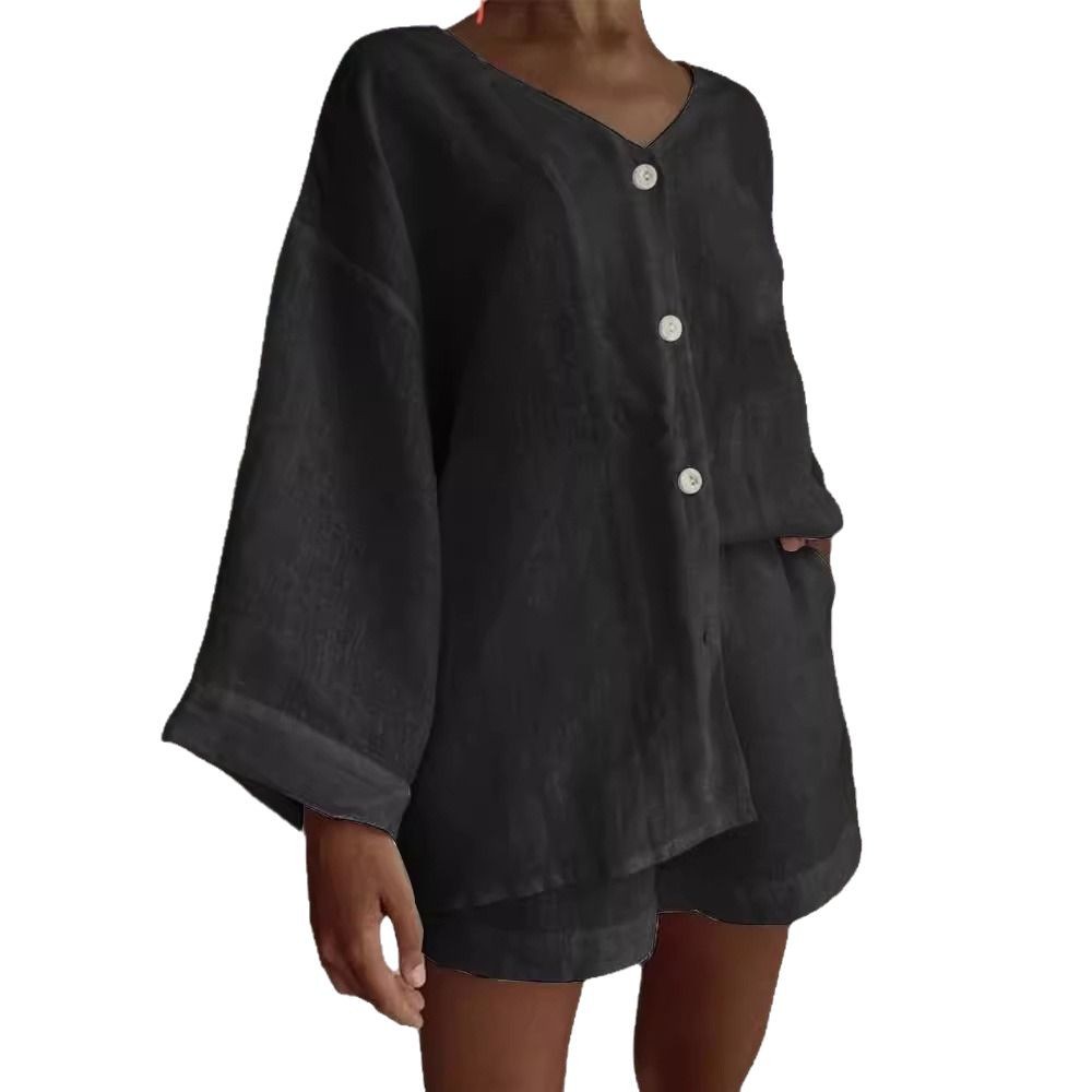 Fashionable Cotton-Linen Shirt And Shorts Casual Set