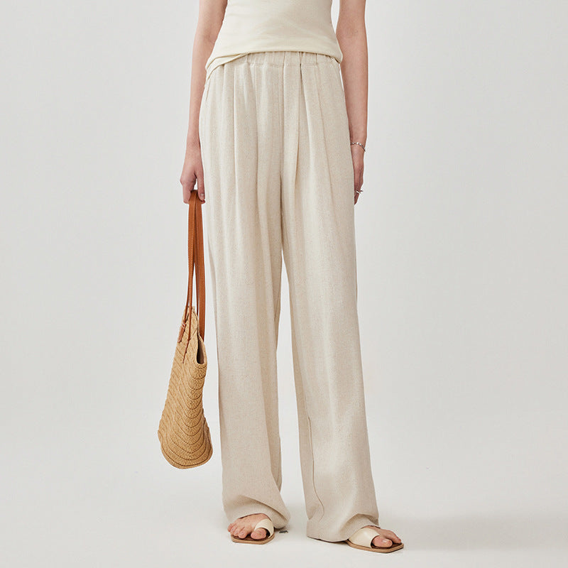 Cotton-linen Textured Wide-leg Casual Pants Loose-fitting