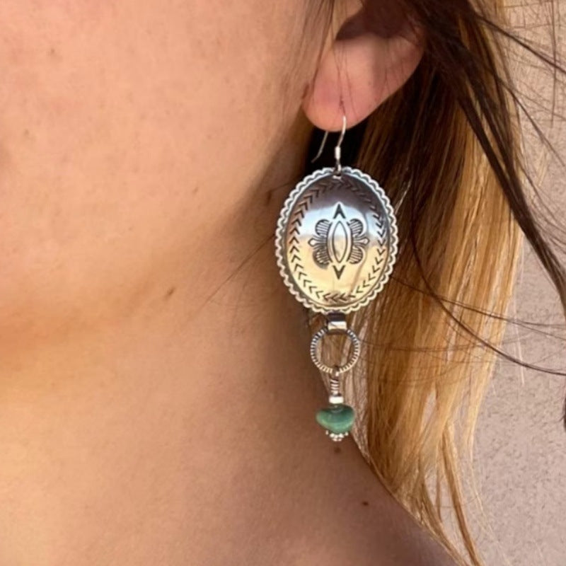 Bohemian Retro Style Round Carved Flower Earrings