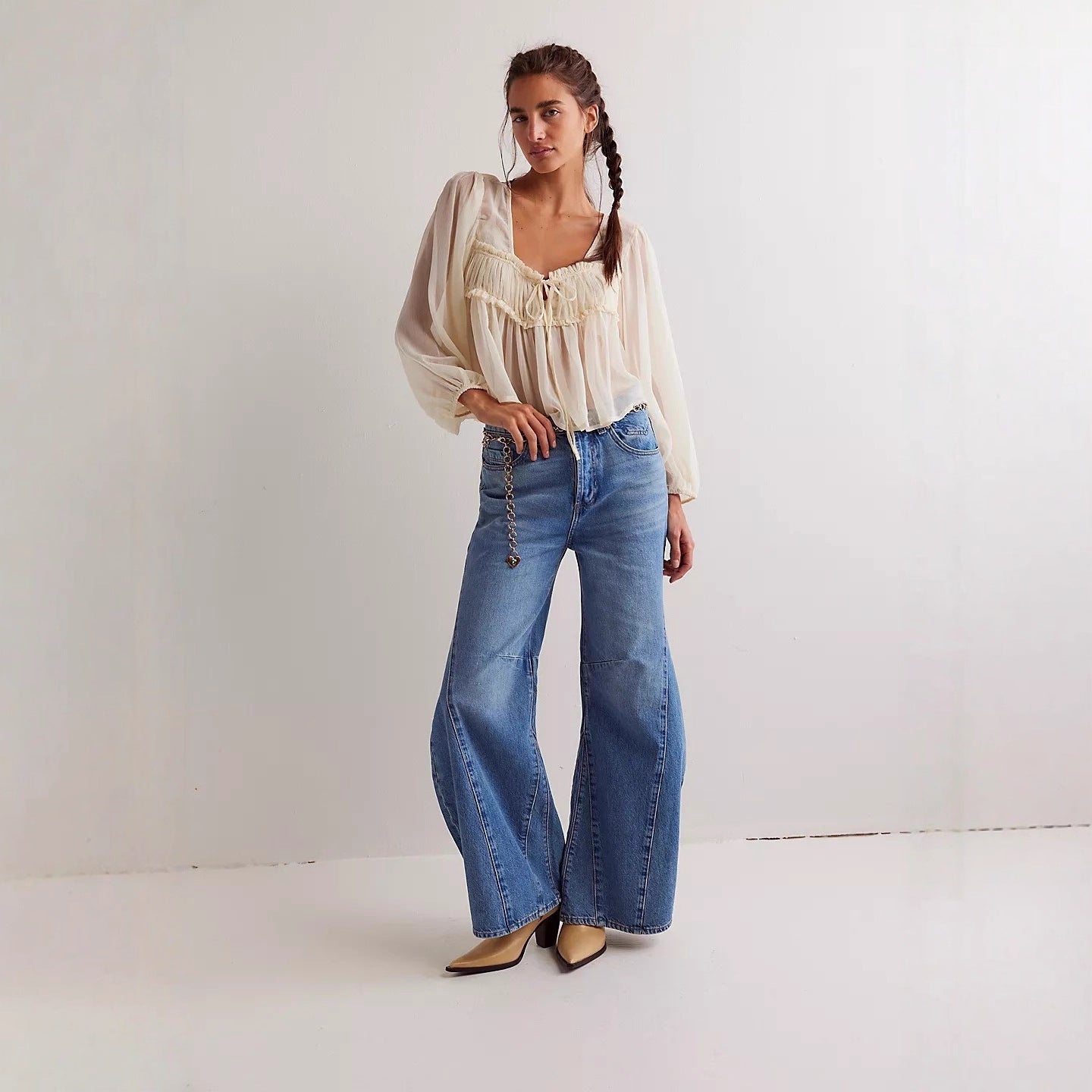Early Autumn New Arrival Retro High-Waist Wide-Leg Denim Jeans Womens Loose-fit Designer Trousers