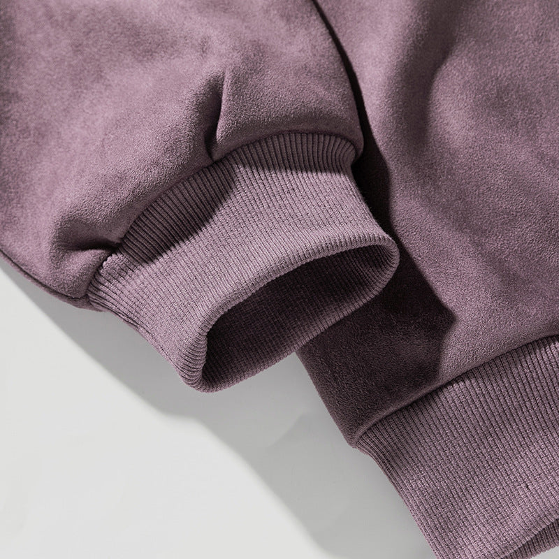 Suede-look Solid-color Casual Hoodie For Men