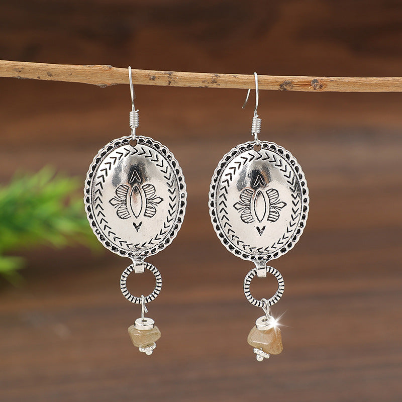Bohemian Retro Style Round Carved Flower Earrings