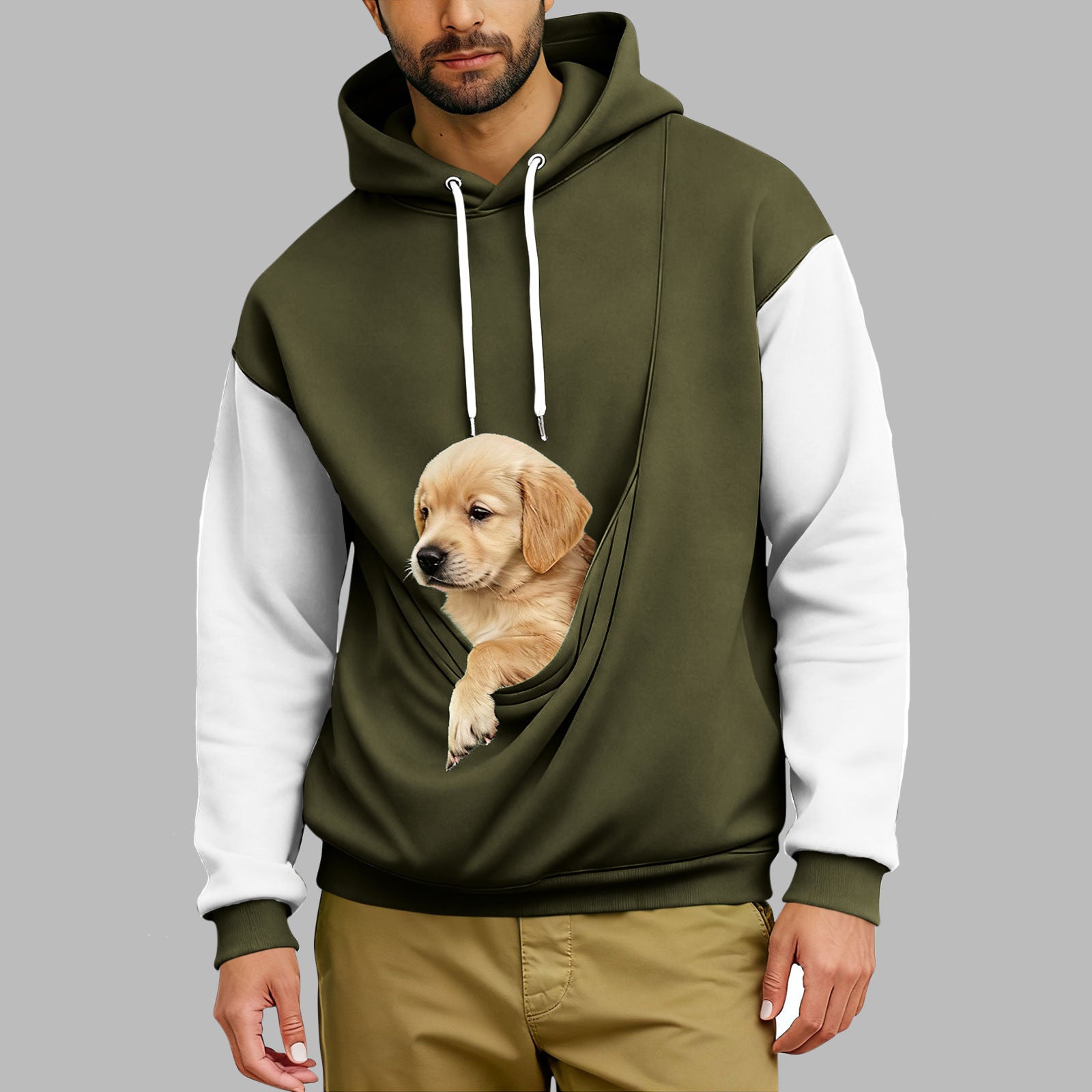 Men's Comfortable Retro Color-Block Long-Sleeve Hoodie