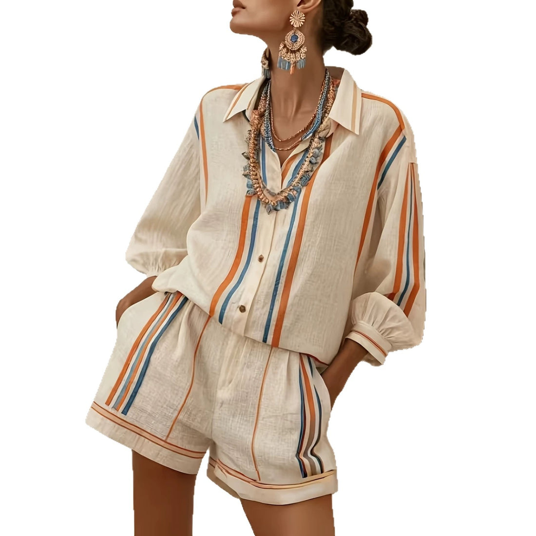 Printed Casual Shirt And Shorts Two-piece Set