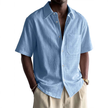 Men's Cotton-Linen Pocket Loose Short-Sleeve Shirt