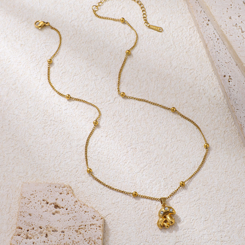Stainless Steel Mushroom-shaped Inlaid Rhinestone Pendant Necklace