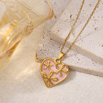 Stainless Steel Dripping Oil Heart-shaped Pendant Necklace
