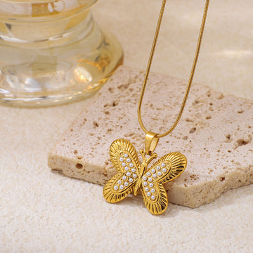 Stainless Steel Butterfly-shaped Pendant Necklace