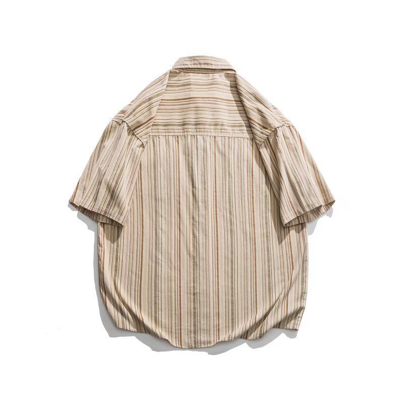 Japanese Style Striped Vintage Short Sleeve Shirt For Men