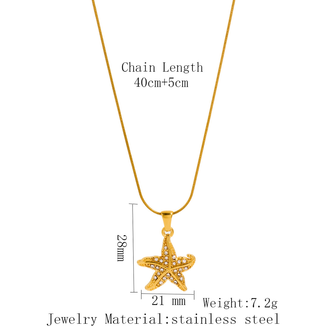 Ocean Wind Starfish Style Stainless Steel Inlaid Rhinestone Pendant Necklace