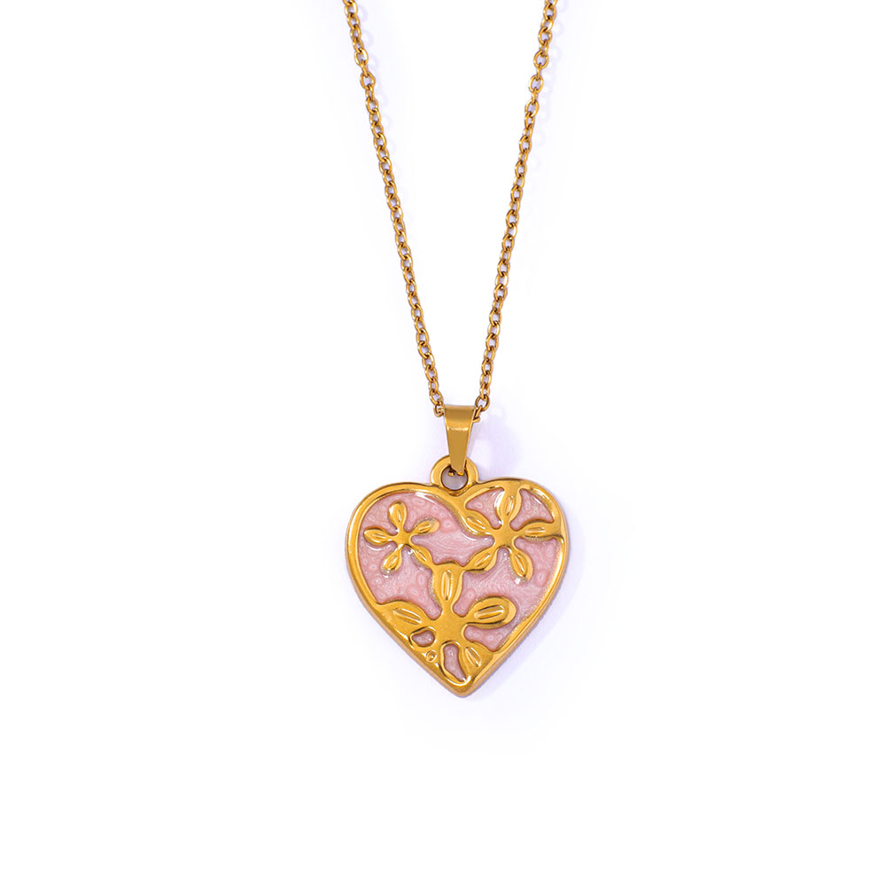 Stainless Steel Dripping Oil Heart-shaped Pendant Necklace