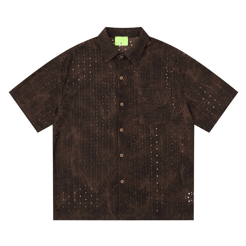 Retro Distressed Short-Sleeve Tie-Dye Loose Cool & Handsome Half-Sleeve Shirt