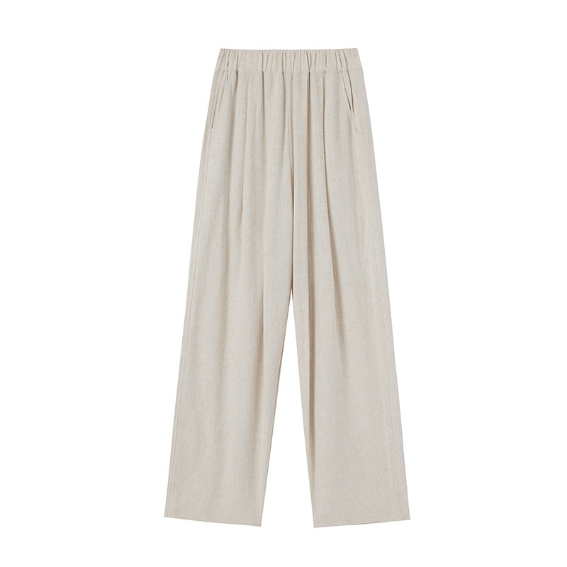 Cotton-linen Textured Wide-leg Casual Pants Loose-fitting