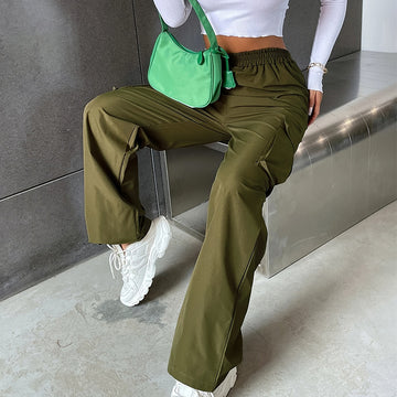 High-waisted Straight-leg Wide-leg Casual Workwear Pants