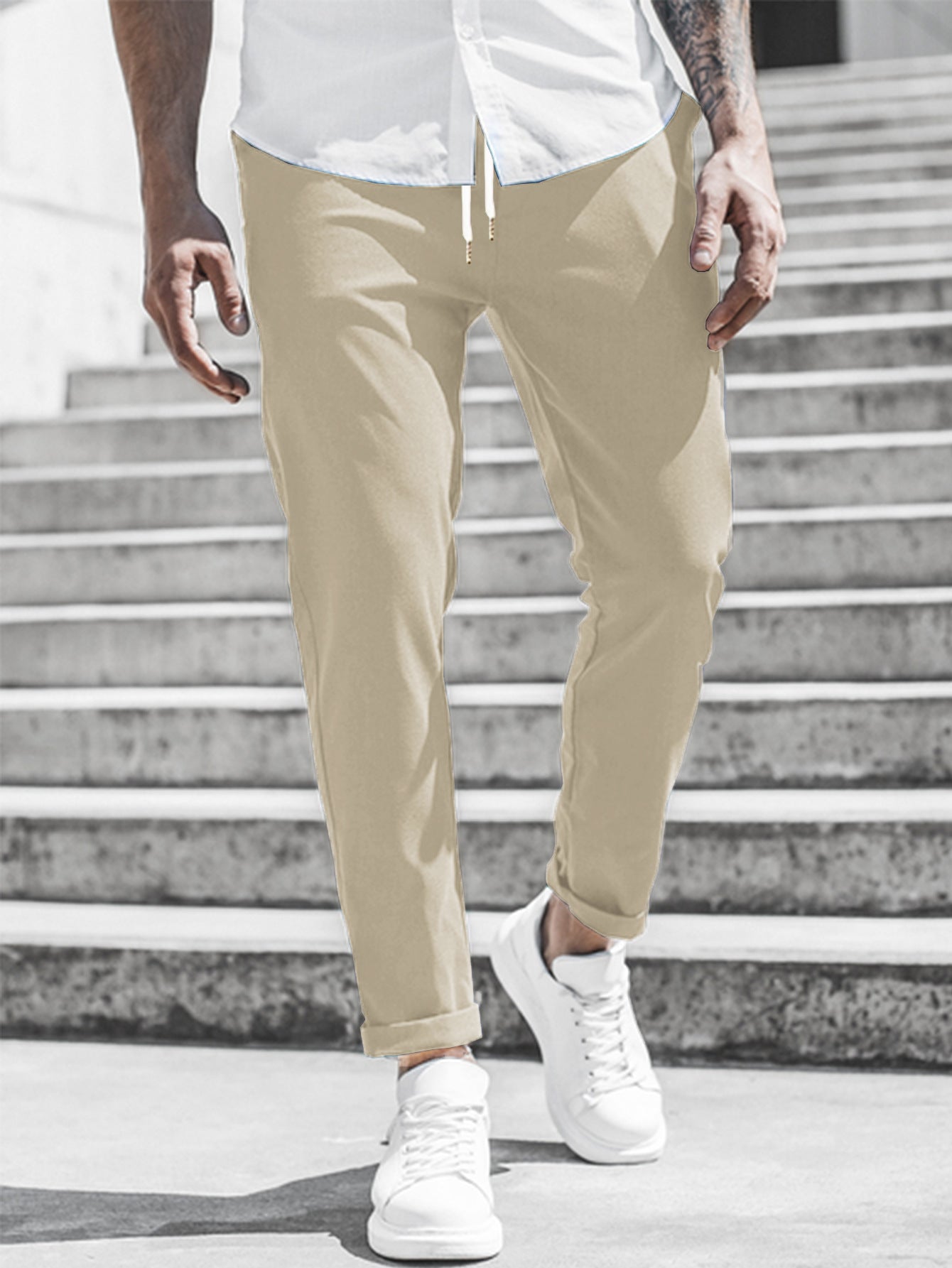 Solid Color Casual Pocket Trousers For Men