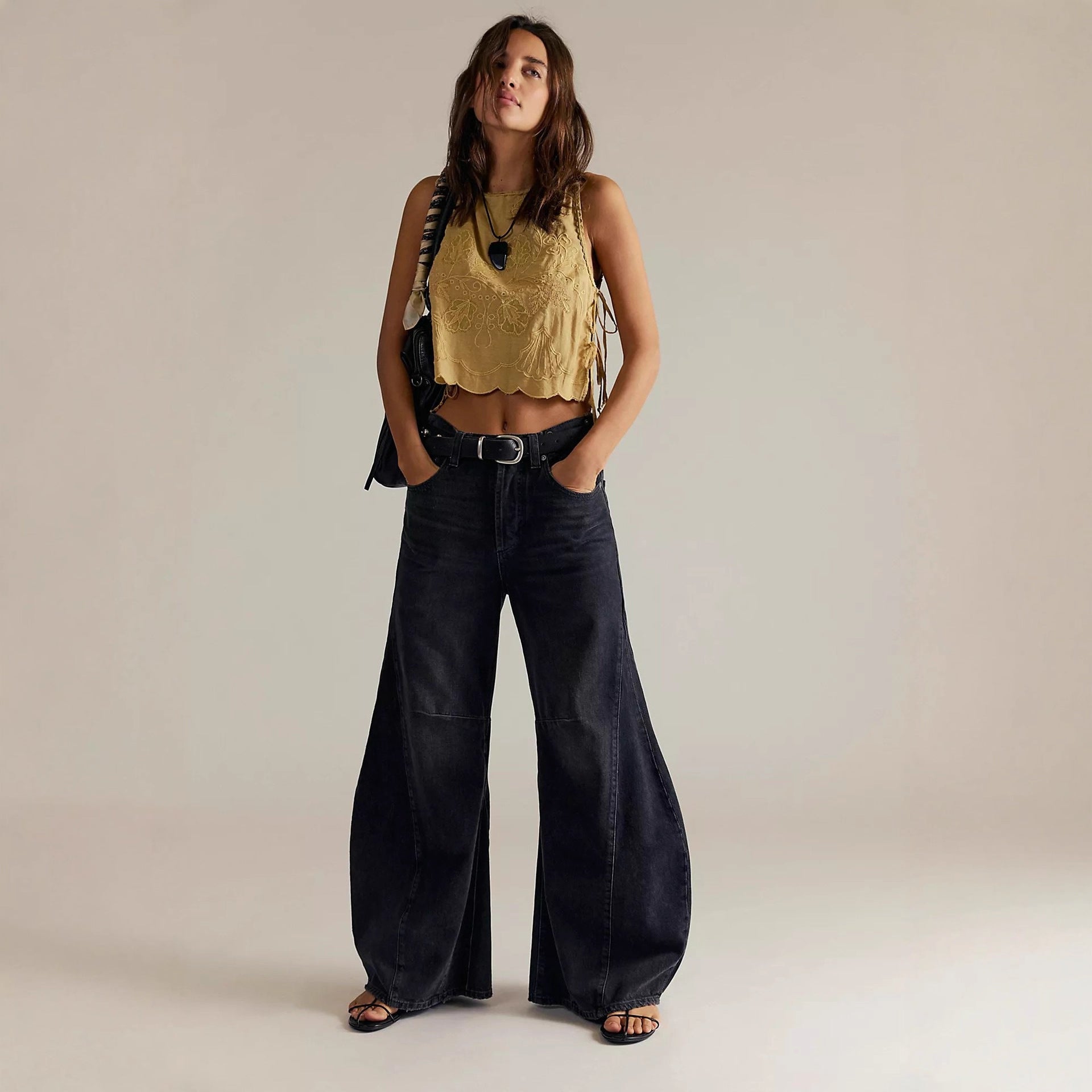 Early Autumn New Arrival Retro High-Waist Wide-Leg Denim Jeans Womens Loose-fit Designer Trousers