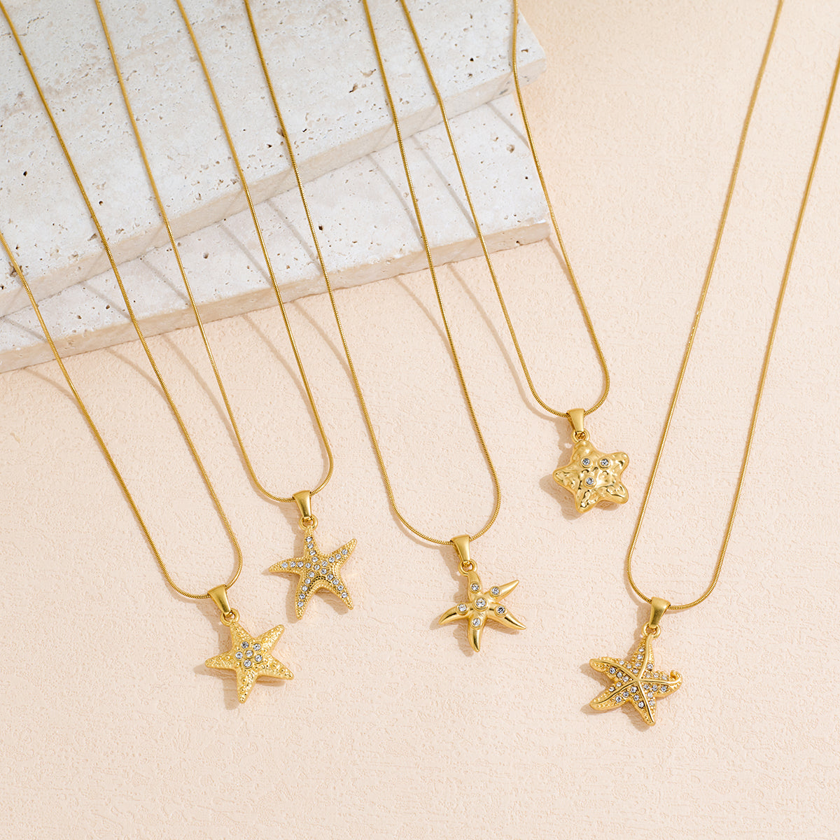 Ocean Wind Starfish Style Stainless Steel Inlaid Rhinestone Pendant Necklace