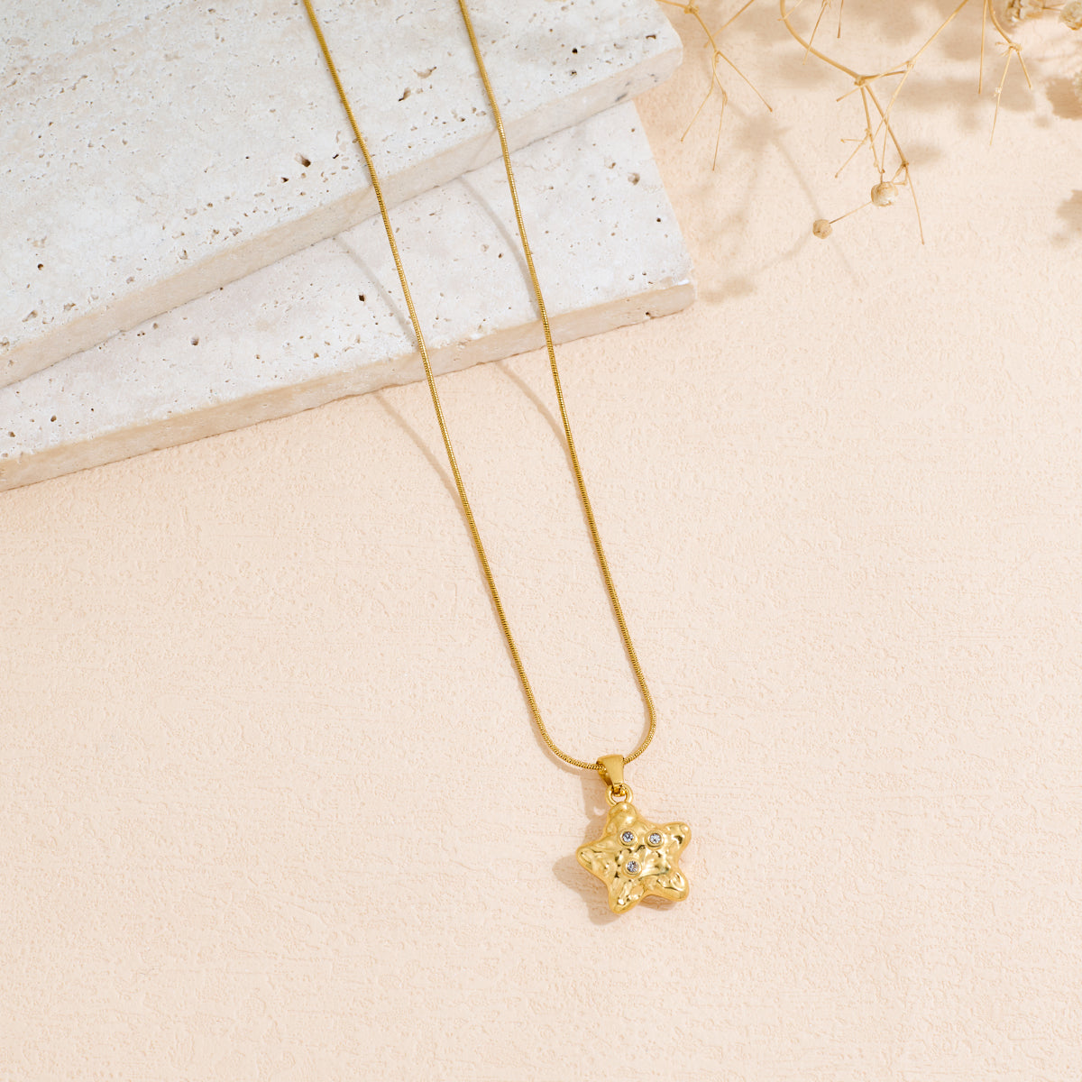 Ocean Wind Starfish Style Stainless Steel Inlaid Rhinestone Pendant Necklace