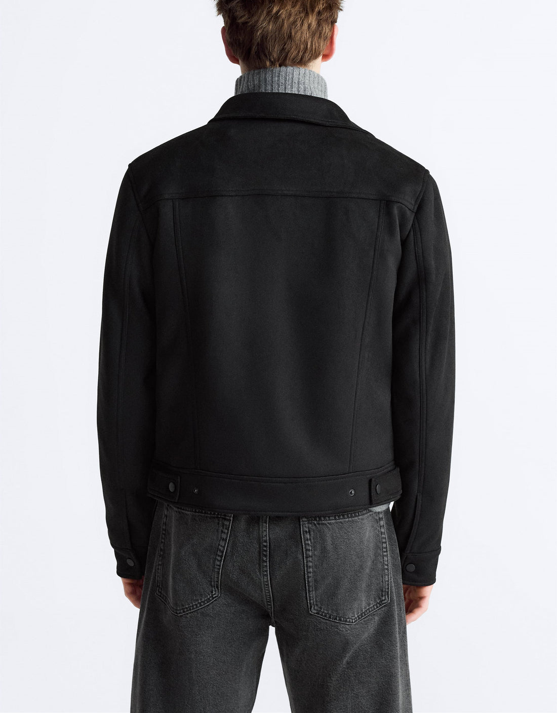 Mens Suede-Effect Lapel Jacket Coat