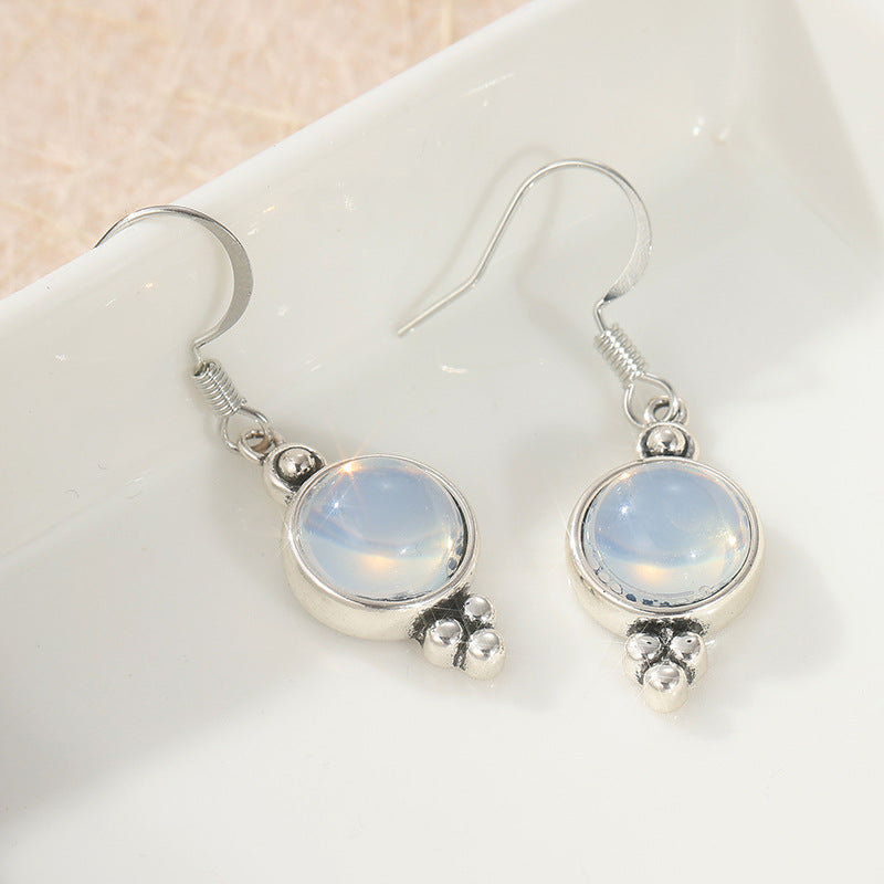 Retro Round Faux Moonstone Pendant Earrings