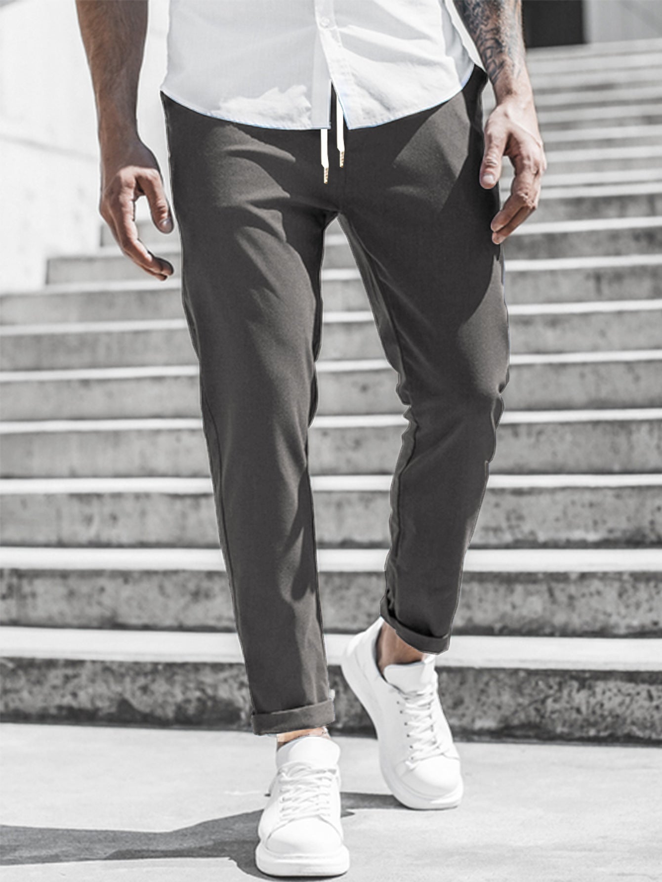 Solid Color Casual Pocket Trousers For Men