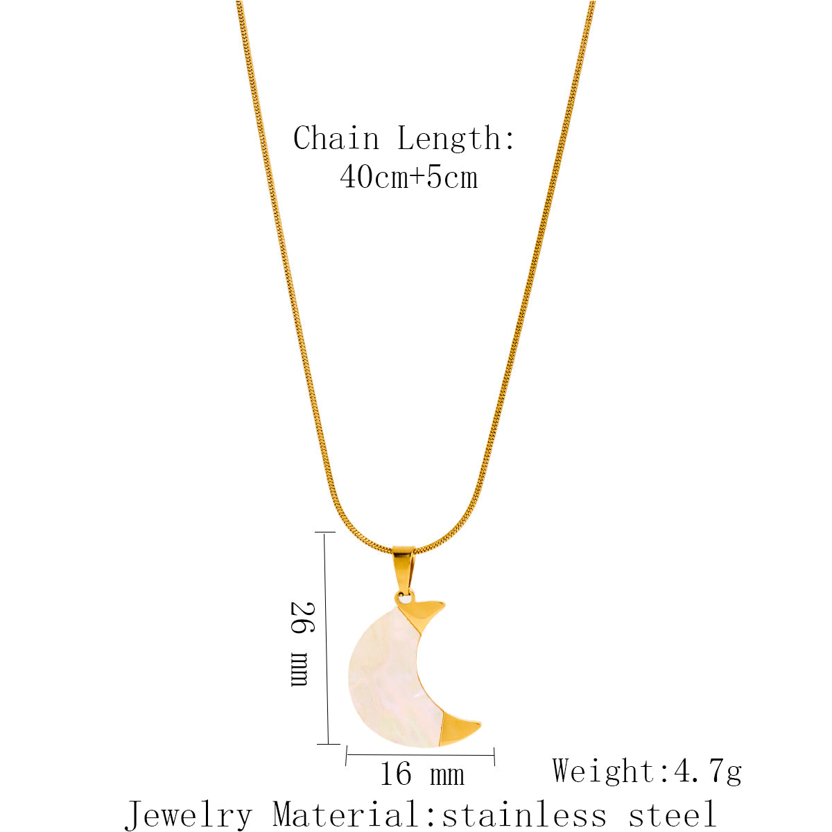 Stainless Steel Moon And Star-shaped Inlaid Shell Pendant Necklace