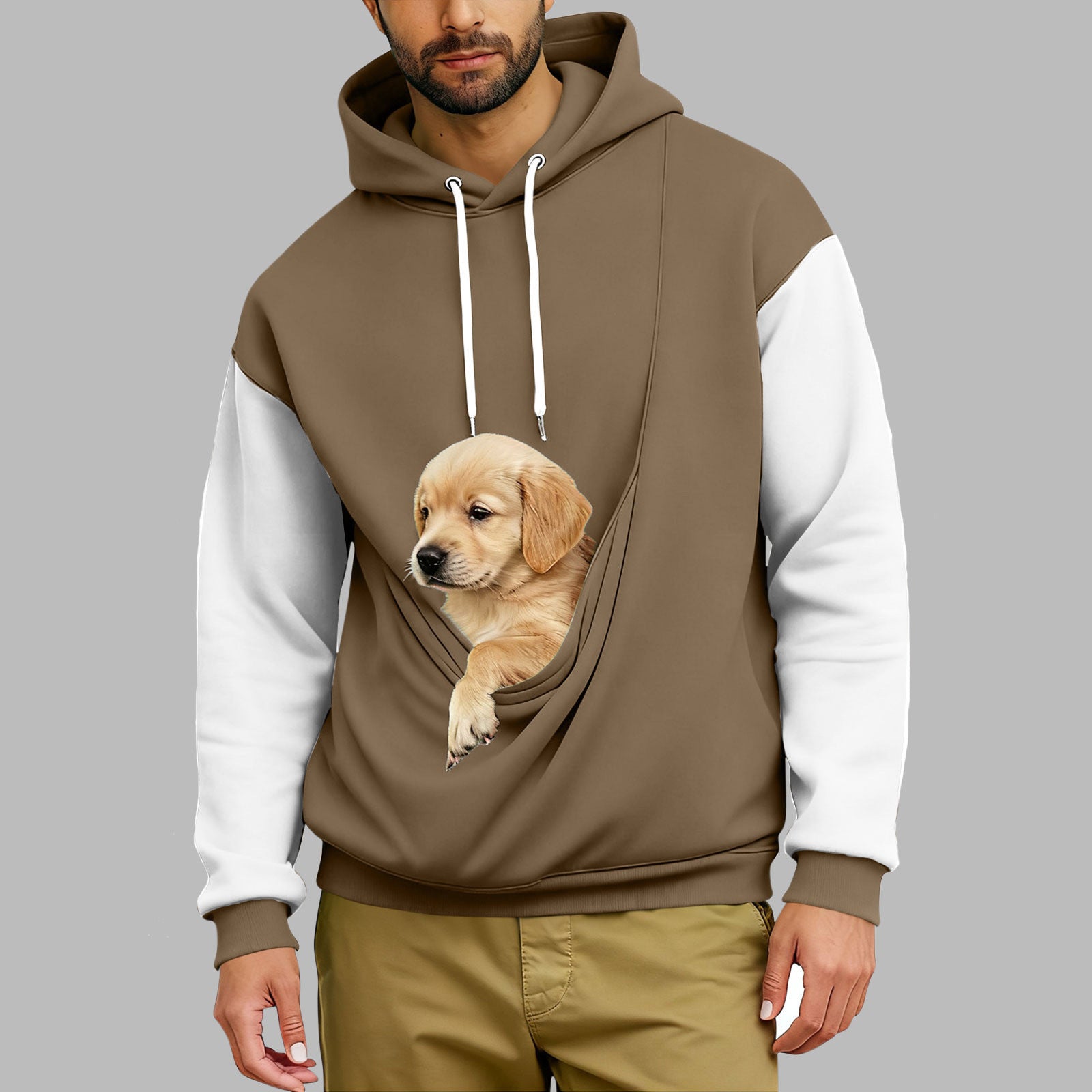 Men's Comfortable Retro Color-Block Long-Sleeve Hoodie