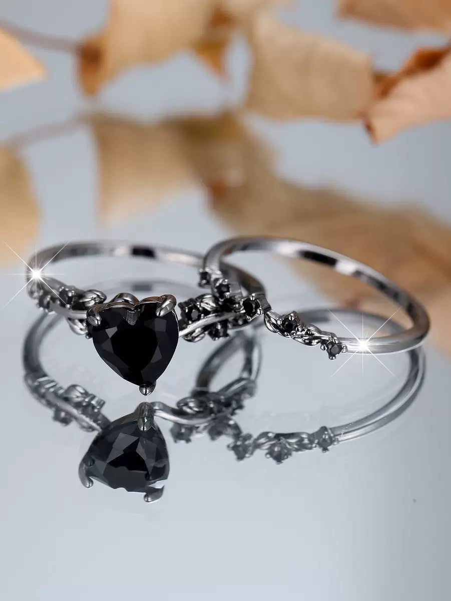 2-Piece New Inlaid Zircon Diamond Heart-shaped Stackable Rings, Retro Minimalist Fashion Rings