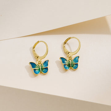 Japanese-Korean French-style Dripping-Oil Petite And Playful Butterfly Earrings