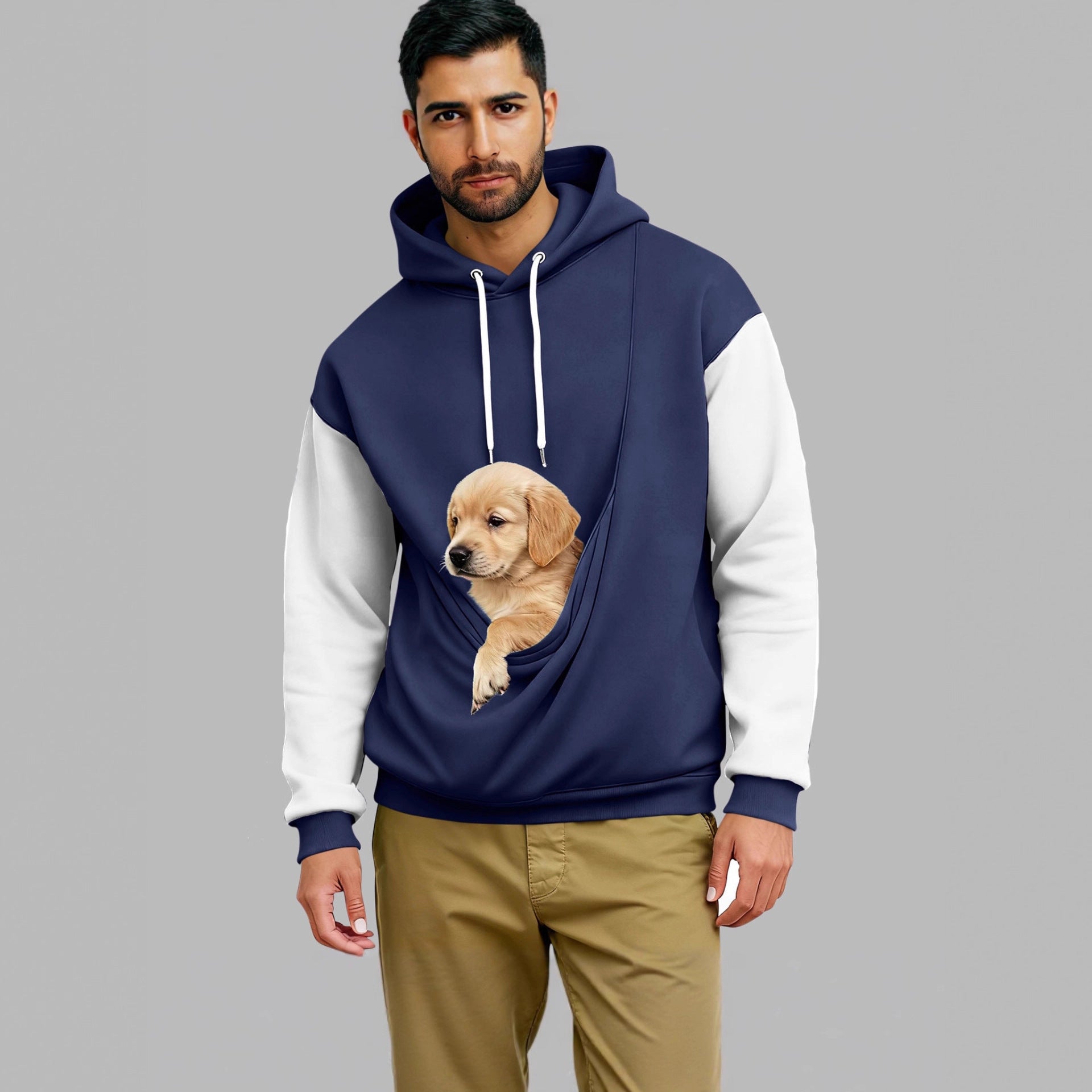 Men's Comfortable Retro Color-Block Long-Sleeve Hoodie