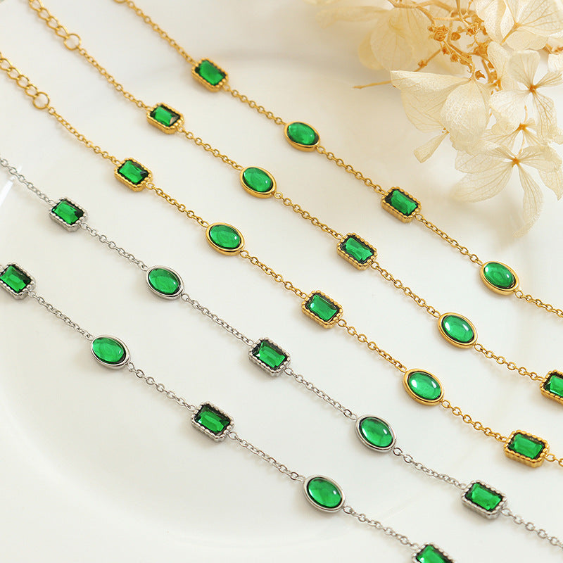 Jewelry Emerald Zircon-Inlaid Titanium Steel Gold-Plated Bracelet