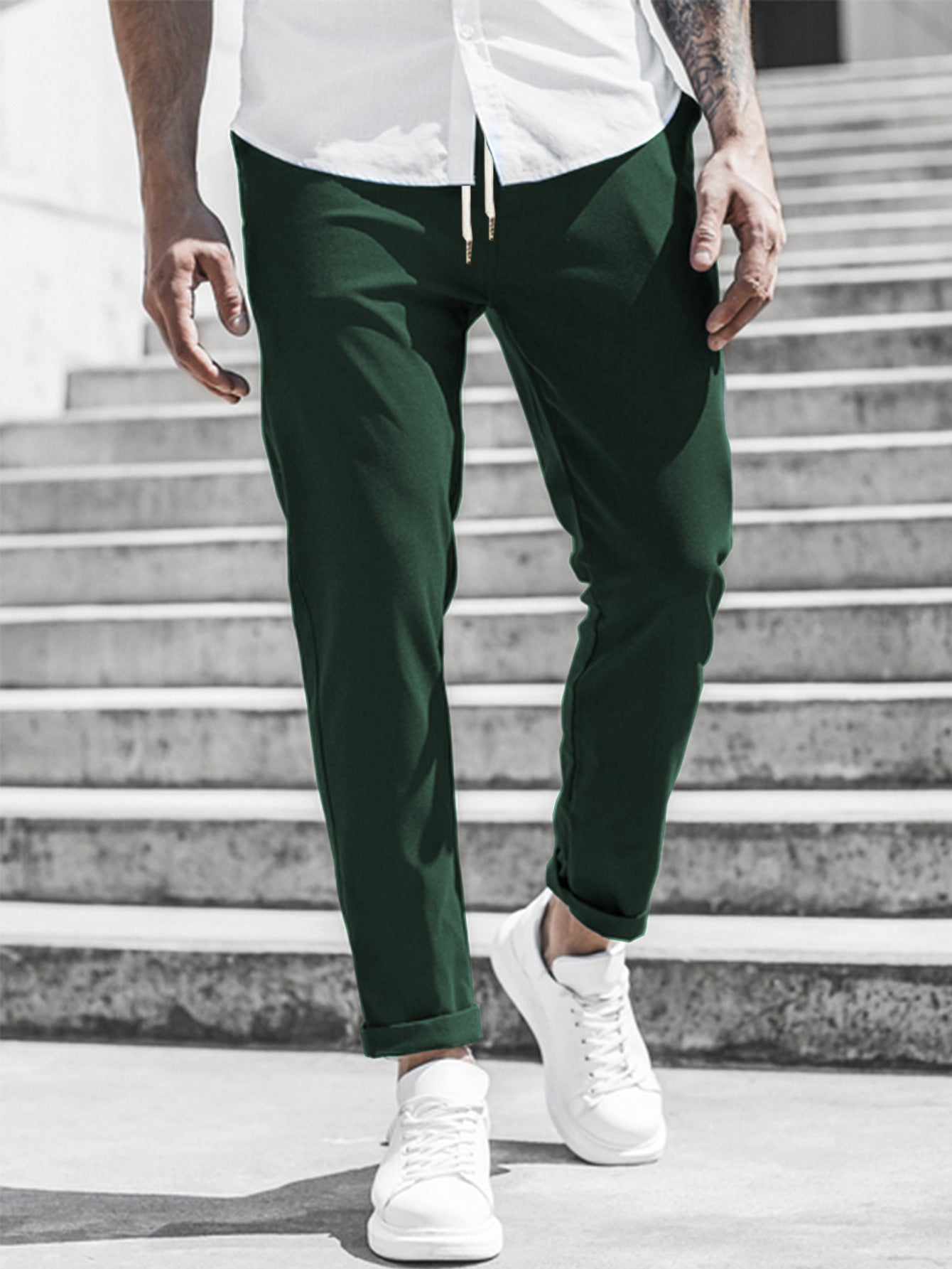 Solid Color Casual Pocket Trousers For Men