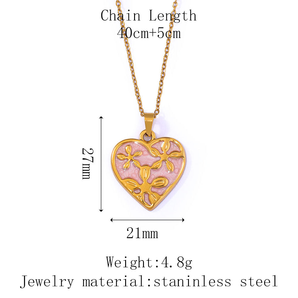 Stainless Steel Dripping Oil Heart-shaped Pendant Necklace