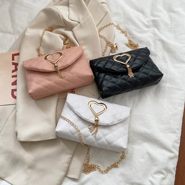 Korean-style Womens Heart-Shaped Tassel Shoulder Bag