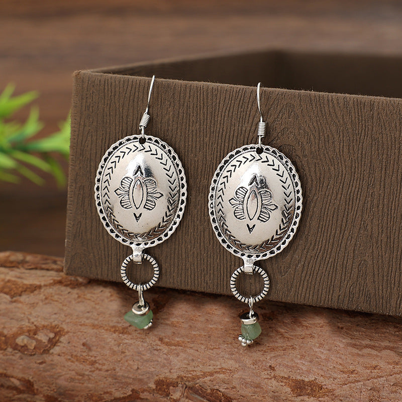 Bohemian Retro Style Round Carved Flower Earrings