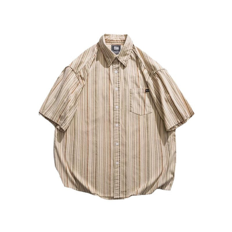 Japanese Style Striped Vintage Short Sleeve Shirt For Men