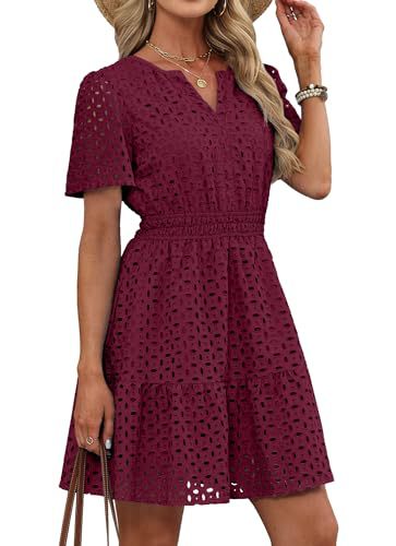 Womens Hollow-out Lace Short-sleeve Dress