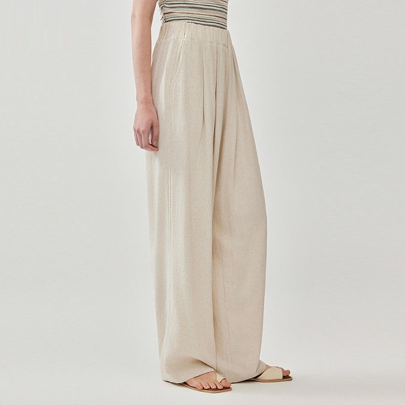 Cotton-linen Textured Wide-leg Casual Pants Loose-fitting