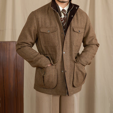 Thick Mens Italian-style Thermal Jacket With A Stand-up Collar
