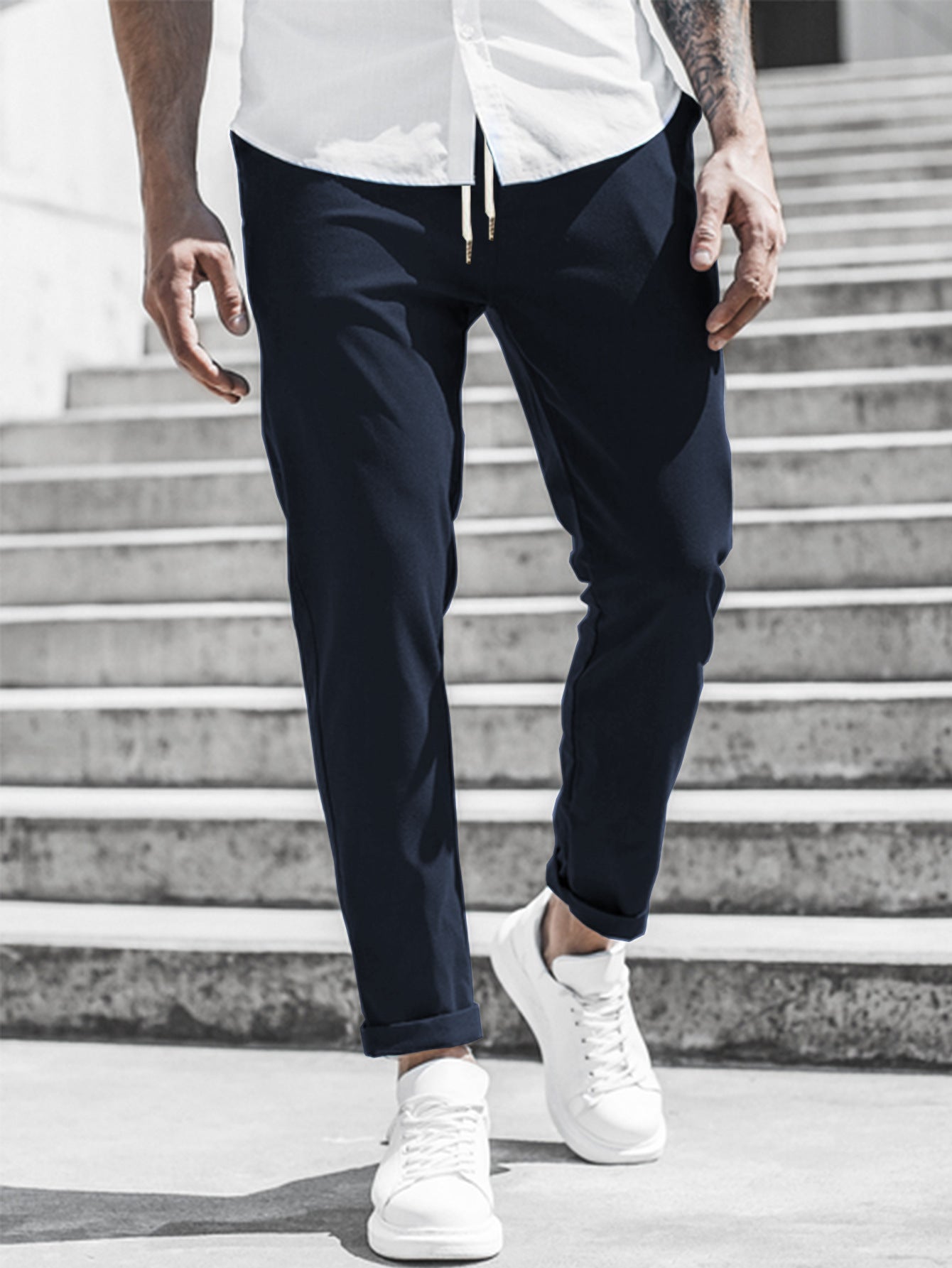 Solid Color Casual Pocket Trousers For Men