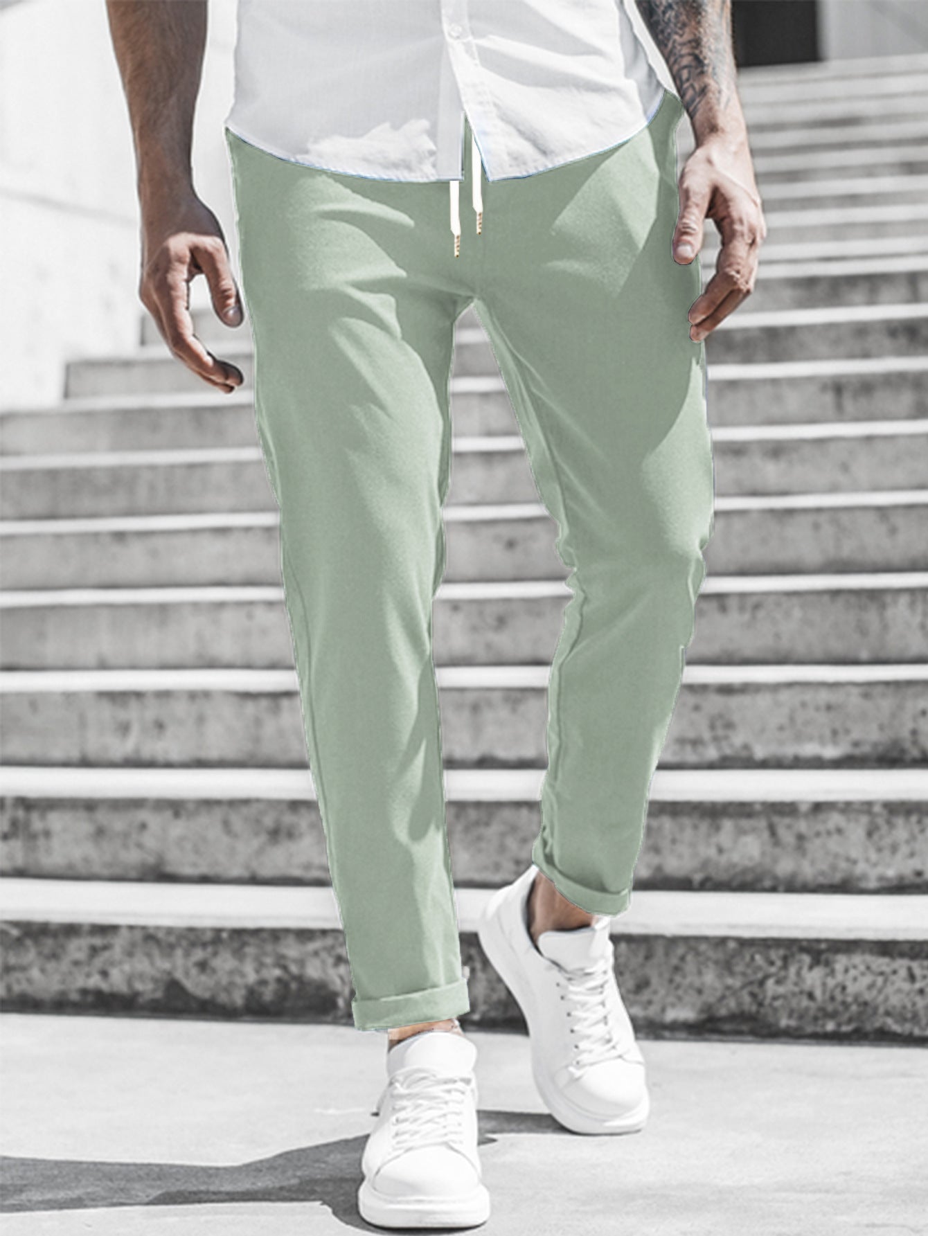 Solid Color Casual Pocket Trousers For Men