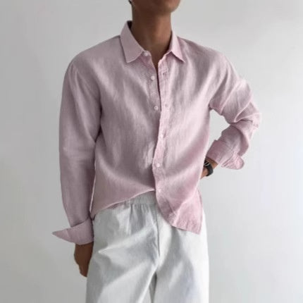 Solid-color Casual All-match Button-up Top For Men